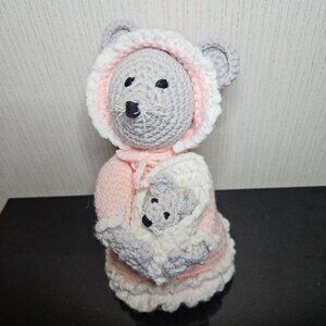 Handmade Crochet Mouse Family Mother Child Mice Stuffed Animal Plush Toy Baby